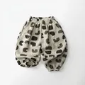 Close-up of breathable double-layer cotton gauze baby pants with geometric patterns - Beige Apricot / 80cm
