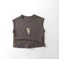 Detailansicht eines dunkelgrauen Kinder-Tanktops aus Baumwolle mit süßem Welpen-Print - 80cm / Graubraun