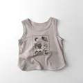 Close-up of kids cotton tank top featuring forest-themed sketches and a curved hemline - 80cm / Beige Grey