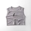 Vista dettagliata del gilet in cotone grigio per bambini con stampa di pinguino a mano - 80cm / Grigio Nuvola