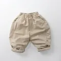 Detalle de los pantalones cálidos caqui para niños con cintura elástica y algodón - 80cm / Albaricoque Beige