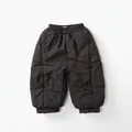 Vue détaillée du pantalon matelassé marron foncé pour enfants avec taille élastique - 80 / gris foncé