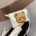 Boheemse geweven schoudertas met schattige teddybeer-patch en kleurrijk borduursel - Kleurrijk Wit