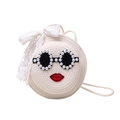Borsa a tracolla rotonda in paglia color crema con fiocco in pizzo e perle decorative - Stile Occhiali Perle Labbra Rosse / Bianco Sporco