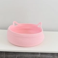 Roze handgeweven katoenen kattentouwbed met schattige oorvormige handvatten op plank - Huisdierbed / Roze / Klein 34*13