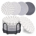 Set di 6 sottobicchieri in cotone grigio intrecciato con supporto in metallo nero decor - Set da 8 (Senza Supporto) / Grigio