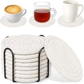 Set di sottobicchieri in corda di cotone bianco con supporto in metallo nero - Set da 8 (Senza Supporto) / Bianco