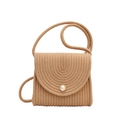 Borsa a busta in corda di cotone beige fatta a mano con perla decorativa e tracolla sottile - Cachi Tracolla Doppia