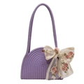 Borsa in corda di cotone intrecciata lavanda con fiocco floreale in pizzo bianco - Viola