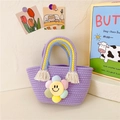 Lila gewebte Handtasche für Kinder mit bunter Sonnenblume und geflochtenem Tragegriff - Smiley Blume Lila / 28*15