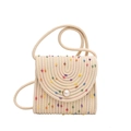 Borsa a busta in corda di cotone beige fatta a mano con pois colorati e perla - Beige con Pois Colorati