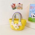 Yellow woven cotton rope handbag for kids with rainbow handle and sunflower detail - Smiley Flower Yellow / 28*15