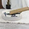 Handgeweven kattenmand van katoenen touw met kussen en verkoelende bamboe zomer mat - Klein 34*13 / Wit Grijs Mand + Geruite Mat + Koelmat