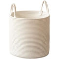 Cesta de almacenamiento nórdica de cuerda de algodón con asas para ropa y juguetes - Pequeño (Diámetro 26 Altura 20) / Algodón Blanco