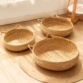 Set da tre lettini in vimini intrecciato con orecchie da gatto per gattini e cuccioli - S / Cesta di Erba Nuda