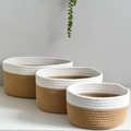 Driedelige set van geweven katoenen touw opbergmanden in wit en natuurtinten voor decoratie - Klein / Wit/Khaki