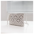 Borsa a tracolla tessuta bohémien avorio con nappine e cinturino macramè da donna - Bianco