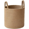 Cesta de lavandería nórdica de algodón en marrón yute con resistentes asas dobles - Pequeño (Diámetro 26 Altura 20) / Estilo Yute