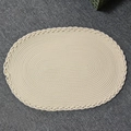 Tappeto ovale in corda di cotone intrecciato a mano color crema con trama a spirale - 65x45cm / Bianco Sporco