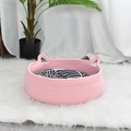Rosa geflochtenes Katzenbett mit Ohrengriffen und Kissen mit Blattmuster - Katzenbett mit Baumwollmatte / Rosa / Klein 34*13