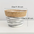 Handwoven basket with 23cm diameter features wood color and grey striped design - Medium Gray Stripe (23*17)