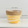 Vaso in paglia intrecciata a righe gialle e bianche, diametro 18cm, rivestimento interno - Piccolo Riga Gialla (18*14)