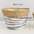 Handwoven seagrass flower pot with white stripes, 28x21cm size, includes plastic liner - Large Gray Stripe (28*21)