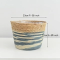 Handwoven cone seagrass flower pot with blue stripes and plastic liner, 23cm diameter - Medium Dark Green Stripe (23*17)