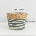 Handwoven straw flower pot in blue and natural stripes with waterproof plastic liner - Small Dark Green Stripe (18*14)