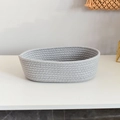 Minimalistischer hellgrauer, handgewebter ovaler Baumwollseil-Aufbewahrungskorb für den Schreibtisch - Grau / Klein 23*13*7cm
