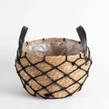 Vaso per piante in vimini nordico con rete nera e manici in pelle premium - Medio 30x20cm / Stile a Rete Nera (Manico in Pelle)