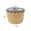 Detailweergave van gevlochten stro-plantenpot met grijze rand en waterdichte voering - Groot / Grijs Groot (Boven 32*Hoogte 23)
