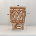Dettaglio ravvicinato del supporto per piante in rattan intrecciato con gambe in legno - Stile grande a forma di ventaglio