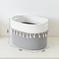 Dettaglio cesto portaoggetti in corda di cotone con nappe, misura 38x26x24 cm - 38*26*24 / Bianco Sporco