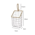 Nordic wall hanging metal wire storage basket in silver finish with woven trim - Small