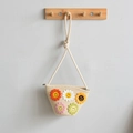 Borsa a tracolla in paglia per bambini con girasoli colorati all'uncinetto e zip superiore - Sopra 24 Sotto 12 Altezza 15 / Bianco Sporco