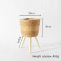 Nordic woven plant pot with wooden tripod legs, 20cm diameter and waterproof lining - Seagrass Wood Legs Small
