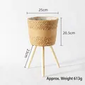 Nordic woven straw plant stand with wooden legs, 25cm diameter and 613g weight - Seagrass Wood Legs Medium