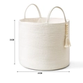 Close-up of woven cotton rope basket featuring 35cm height and wooden bead tassel decor - Hemp Rope Lined Style (With Bead Pendant) / White
