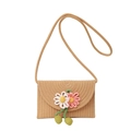 Strohgeflochtene Umhängetasche für Kinder mit Strickblumen und Khaki-Struktur - Stil 2 Khaki / 20x3x14cm