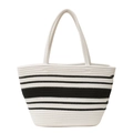 Grand sac fourre-tout tissé à rayures noires et blanches pour la mode estivale - Largeur 40xHauteur 27xÉpaisseur 8 / Blanc