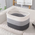 Cesto portaoggetti in corda di cotone intrecciato grigio sfumato con manici per interni - Bordo Intrecciato Bianco+Grigio (38x24x26cm)