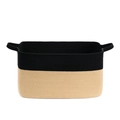 Rectangle cotton woven storage basket in black and beige two-tone design with handles - 48*34*28cm / Black And Natural