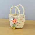 Borsa a mano in corda di cotone color crema con pois colorati e fiore decorativo in tessuto - Beige Puntini Colorati