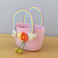 Borsa a mano in corda di cotone intrecciata rosa chiaro con manico color arcobaleno - Larghezza Superiore 27 Spessore 9 Altezza 15 / Rosa