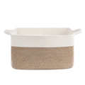 Rectangular woven cotton rope basket in off-white and jute dual-tone with handles - 48*34*28cm / White And Brown