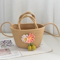 Secchiello intrecciato a mano con fiori in corda di cotone kaki per le vacanze estive - Larghezza Superiore 27 Spessore 9 Altezza 15 Maniglia 55 / Cachi