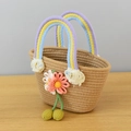 Borsa a mano in paglia intrecciata con manici arcobaleno e charm fiore ciliegio - Larghezza Superiore 27 Spessore 9 Altezza 15 / Cachi
