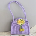 Borsa a mano viola in corda di cotone fatta a mano con graziose decorazioni all'uncinetto - Chiusura Magnetica (Larghezza Superiore 19*Spessore 5*Altezza 20) / Viola