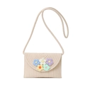Beige gewebte Umhängetasche für Kinder mit bunten gehäkelten Blumendekorationen - Bunte Blumen Off-White / 20x3x14cm